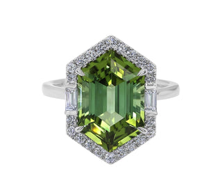 18kt Wg Green Tourmaline and Diamond Ring
