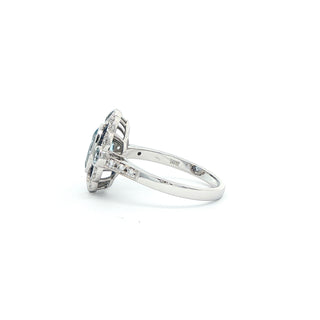 9KT WHITE GOLD BLUE TOPAZ SAPPHIRE DIAMOND RING