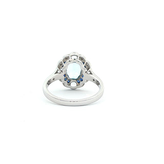 9KT WHITE GOLD BLUE TOPAZ SAPPHIRE DIAMOND RING