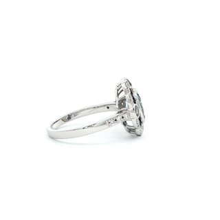 9KT WHITE GOLD BLUE TOPAZ SAPPHIRE DIAMOND RING