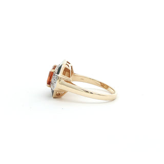 9KT YELLOW GOLD CITRINE DIAMOND BLACK ENAMEL RING