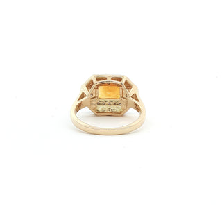 9KT YELLOW GOLD CITRINE DIAMOND BLACK ENAMEL RING