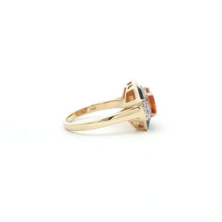 9KT YELLOW GOLD CITRINE DIAMOND BLACK ENAMEL RING