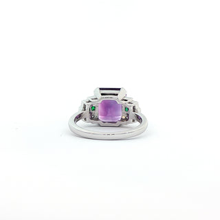 9KT WHITE GOLD AMETHYST EMERALD DIAMOND RING