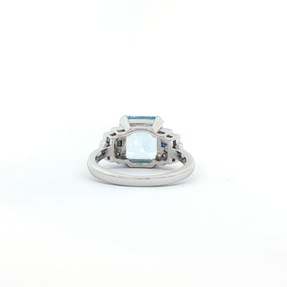 9KT WHITE GOLD BLUE TOPAZ SAPPHIRE DIAMOND RING
