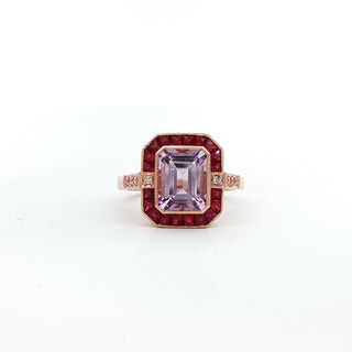 9KT PINK GOLD PINK AMETHYST RUBY DIAMOND RING