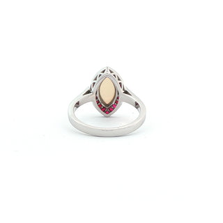 9KT WHITE GOLD OPAL RUBY DIAMOND RING