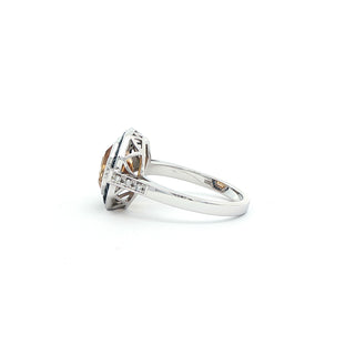 9KT WHITE GOLD CITRINE SAPPHIRE DIAMOND RING