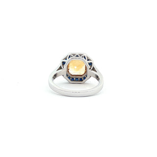 9KT WHITE GOLD CITRINE SAPPHIRE DIAMOND RING