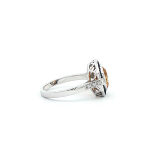 9KT WHITE GOLD CITRINE SAPPHIRE DIAMOND RING
