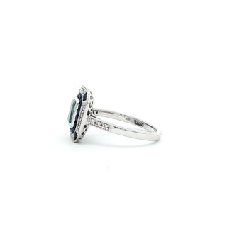 9KT WHITE GOLD BLUE TOPAZ SAPPHIRE DIAMOND RING