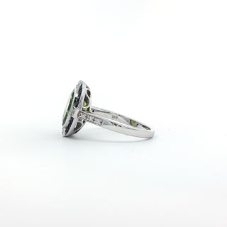 9KT WHITE GOLD PERIDOT SAPPHIRE DIAMOND RING