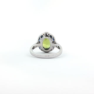 9KT WHITE GOLD PERIDOT SAPPHIRE DIAMOND RING