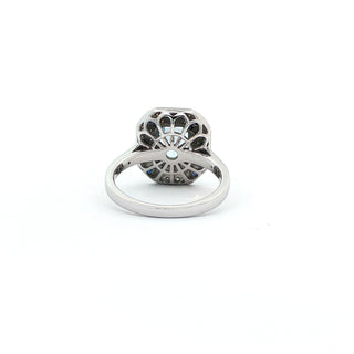 9KT WHITE GOLD BLUE TOPAZ SAPPHIRE DIAMOND RING