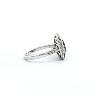 9KT WHITE GOLD BLUE TOPAZ SAPPHIRE DIAMOND RING