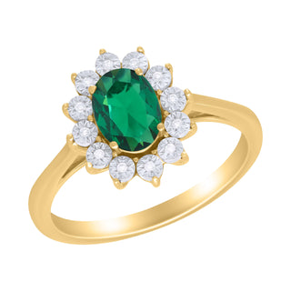 9 Kt Yellow Gold Emerald and Diamond Ring