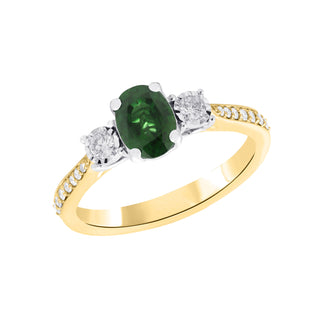 9 Kt Yellow Gold and White Gold Emerald and Diamond Ring