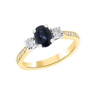 9 Kt Yellow Gold and White Gold Sapphire and Diamond Ring