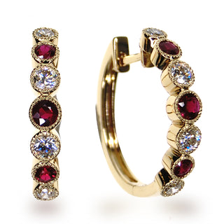 18K YELLOW GOLD RUBY DIAMOND EARRINGS
