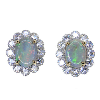 18K WYG OPAL AND DIA EARRINGS