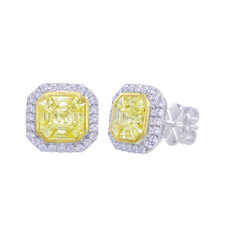18 Kt White Gold Yellow Sapphire and Diamond Earrings