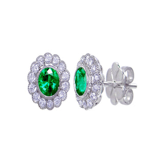 18 Kt White Gold, Fine Zambian Emerald and Diamond Earrings