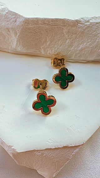 9KT YG MALACHITE EARRINGS GR035