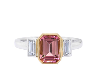 18KT WYG PINK TOURMALINE AND DIAMOND RING