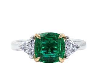 PLATINUM + 18KT YG ZAMBIAN EMERALD AND DIA RING . CERTIFIED