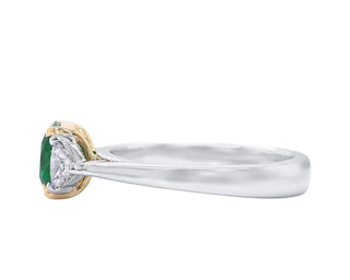 PLATINUM + 18KT YG ZAMBIAN EMERALD AND DIA RING . CERTIFIED