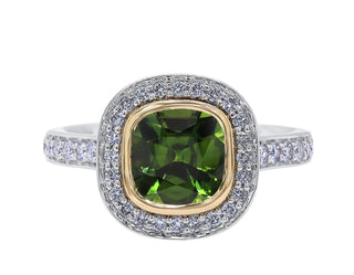 Platinum + 18K + YG Green Sapphire and Diamond Ring .
