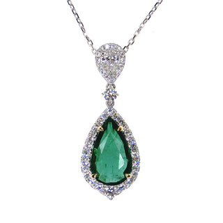 18K White Yellow Gold Diamond Emerald Necklace