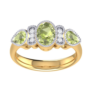 9 Kt Yellow Gold Peridot and Diamond Ring