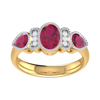 9 Kt Yellow Gold Ruby and Diamond Ring