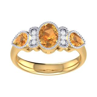 9 Kt Yellow Gold Citrine and Diamond Ring