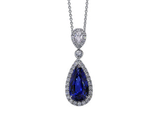 18 Kt White Gold Blue Sapphire and Diamond Pendant