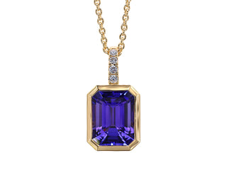 18K YELLOW GOLD  TANZANITE DIAMOND PENDENT
