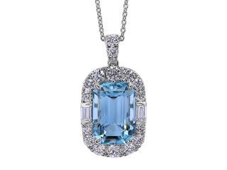 18K WG PLATINUM SM AQUAMARINE AND DIAMOND PENDANT