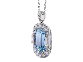 18K WG PLATINUM SM AQUAMARINE AND DIAMOND PENDANT