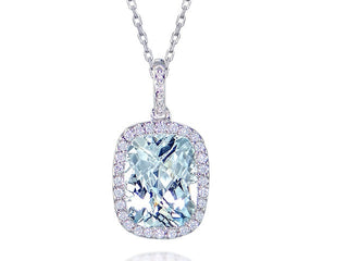 18 Kt White Gold Aquamarine and Diamond Pendant