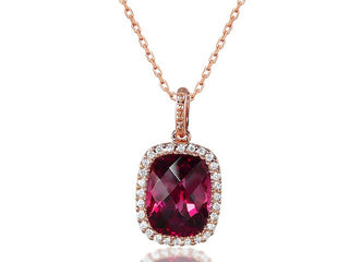18 Kt Pink Gold Rhodolite and Diamond Pendant