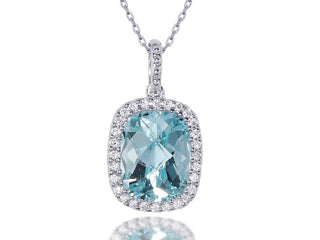 18 Kt White Gold Sky Blue Topaz and Diamond Pendant