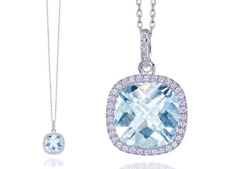 18 Kt White Gold Aquamarine and Diamond Pendant