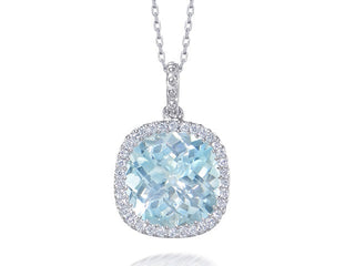 18 Kt White Gold Sky Blue Topaz and Diamond Pendant