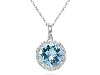 18 Kt White Gold Aquamarine and Diamond Pendant