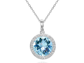 18 Kt White Gold Sky Blue Topaz and Diamond Pendant