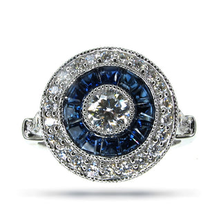 18 Kt White Gold Diamond and Sapphire Ring