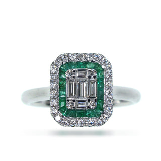 18 Kt White Gold Emerald and Diamond Ring
