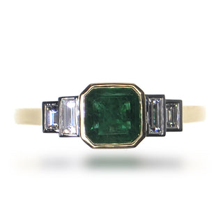 Platinum and 18 Kt Yellow Gold Emerald and Diamond Ring