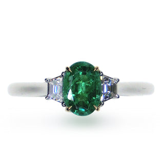Platinum and 18 Kt White Gold Emerald and Diamond Ring